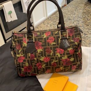 FENDI ZUCCA ROSE CHEF Boston hand bag, pocket book. Gorgeous. Looks brand new.